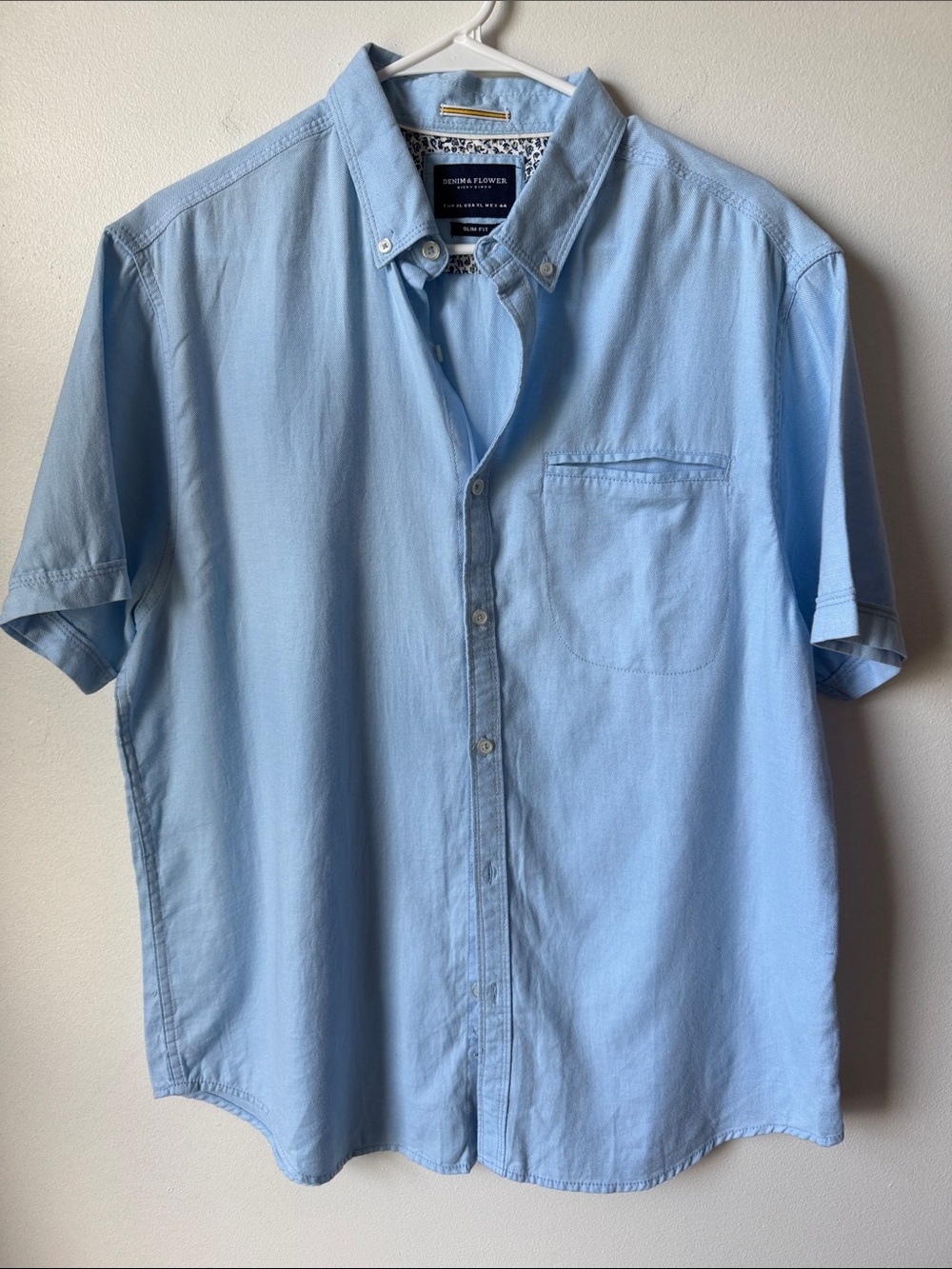 Denim & Flower Light Blue Short-Sleeve Button-Down Shirt XL